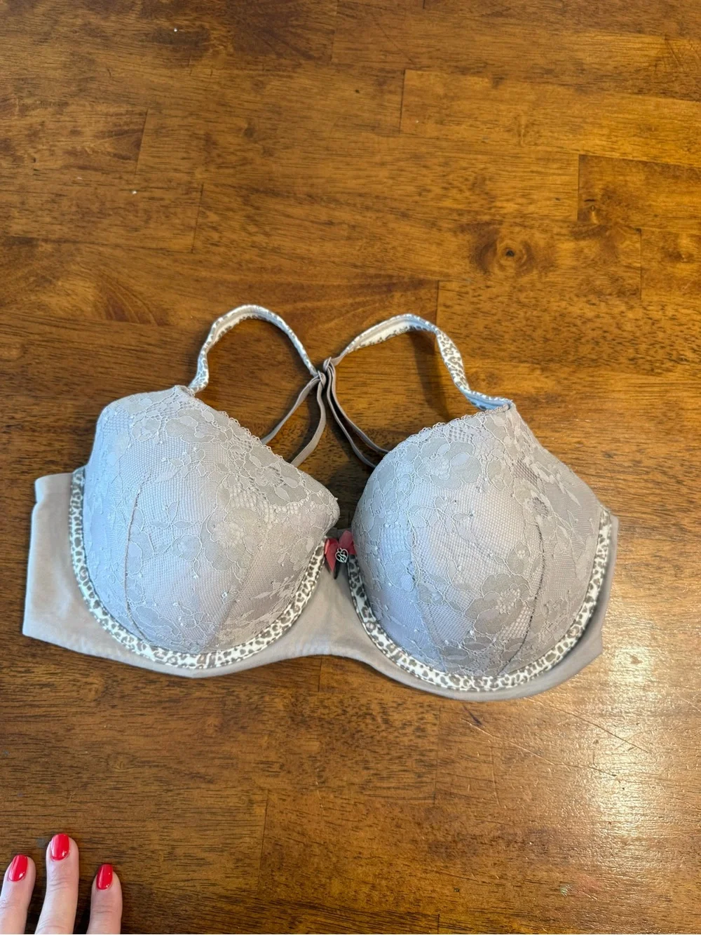 Body by Victoria's Secret Lined Demi Bra Lace Gray Leopard Trim Bow Size 38DD